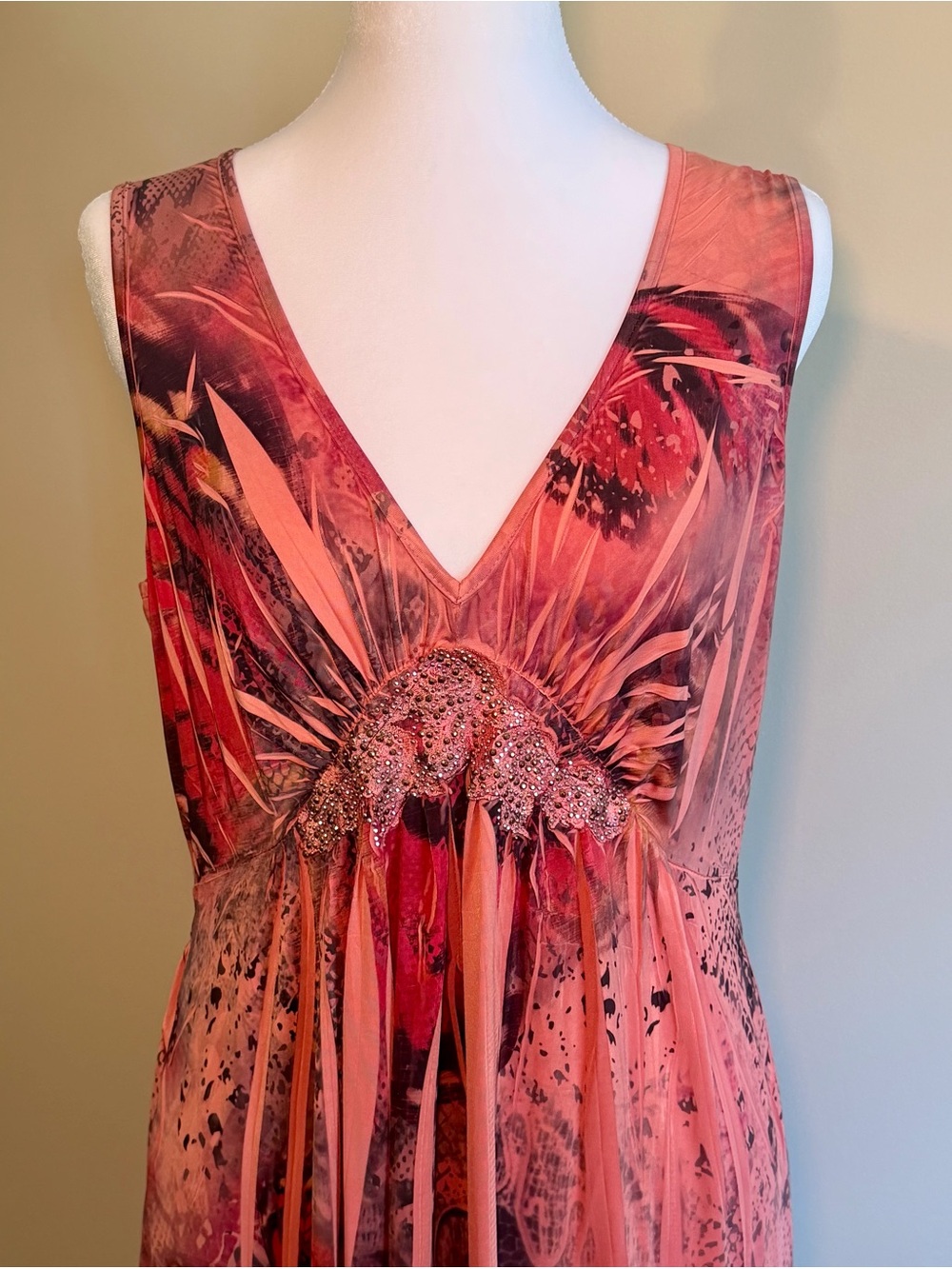 Apt. 9 Coral-Pink Printed V-Neck Medium Dress - Picture 2 of 7